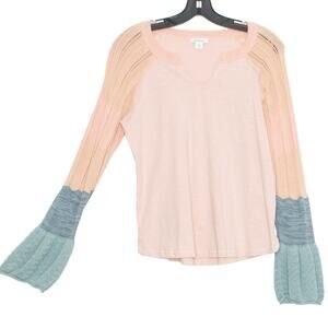 Sundance Womens Top Cozy Canyon Knit Bell Sleeve Colorblock Pink Size Medium EO